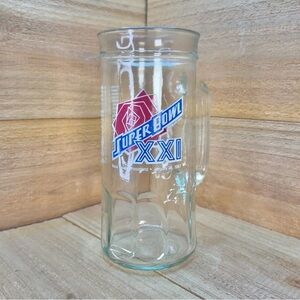 Vintage Fisher Super Bowl XXI Glass Beer Mug Giants Broncos